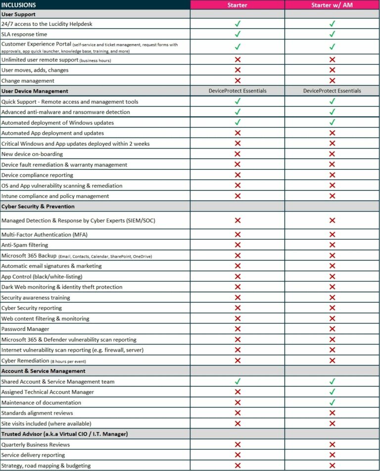 IT Support Helpdesk Starter Plans | Lucidity